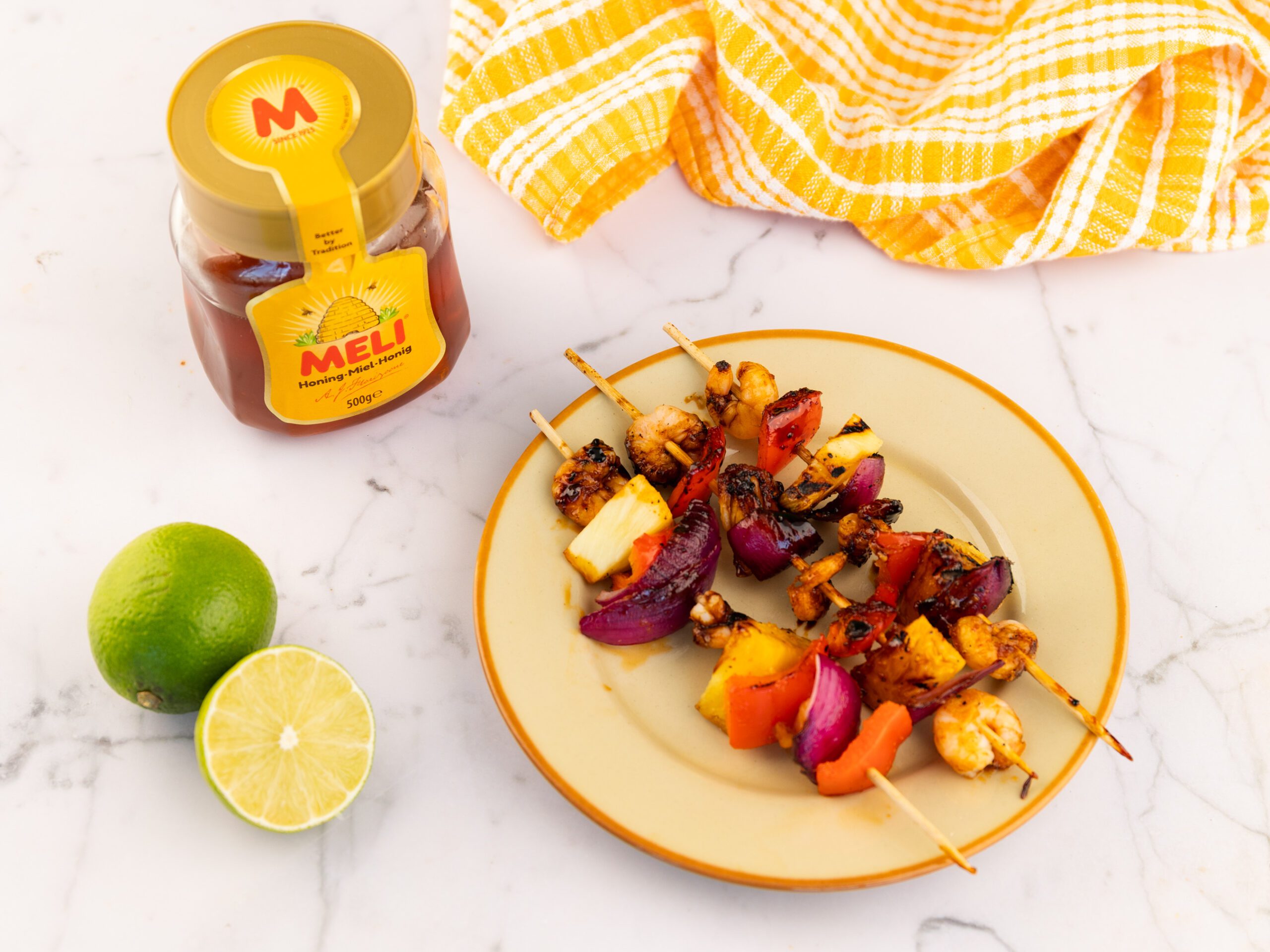 Hawaiiaanse garnalenspietjes met Meli Honing