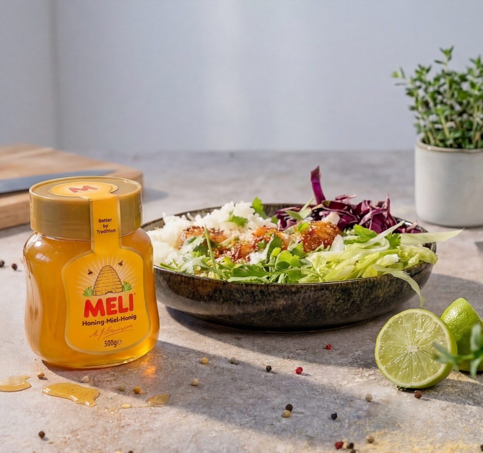 Krokante kip met hete honing